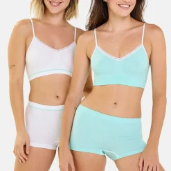 Lot de 2 brassières sans armatures - Vert et Blanc