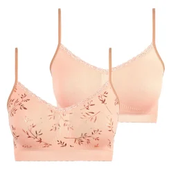 Lot de 2 brassières sans armatures Feuillage Cuivré + Rose Pêche orange