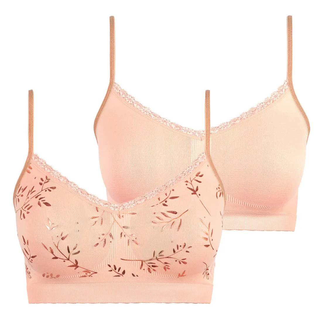 Lot de 2 brassières sans armatures Feuillage Cuivré + Rose Pêche orange