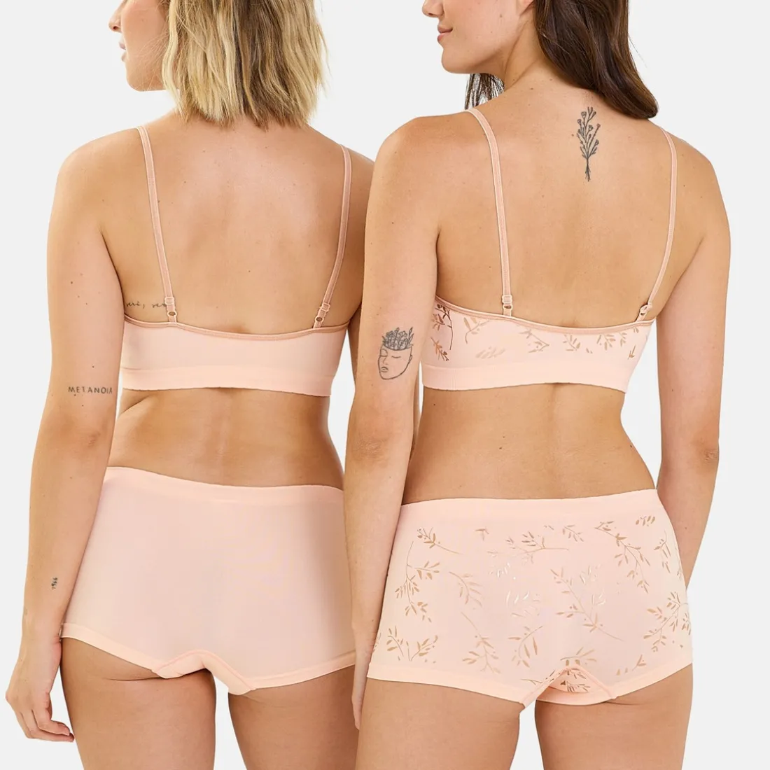 Lot de 2 brassières sans armatures Feuillage Cuivré + Rose Pêche orange