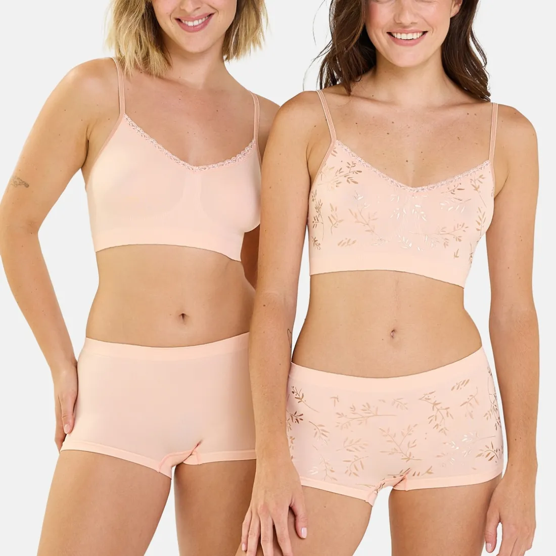 Lot de 2 brassières sans armatures Feuillage Cuivré + Rose Pêche orange