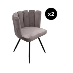 Lot de 2 Chaises ARIEL Velours Gris
