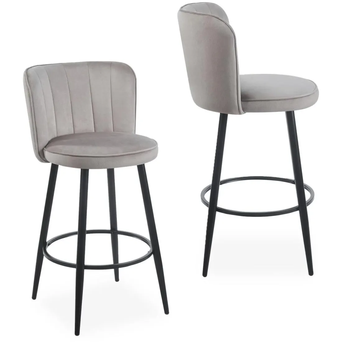 Lot de 2 chaises de bar au dossier incurvé Philippa Velours Taupe grisé