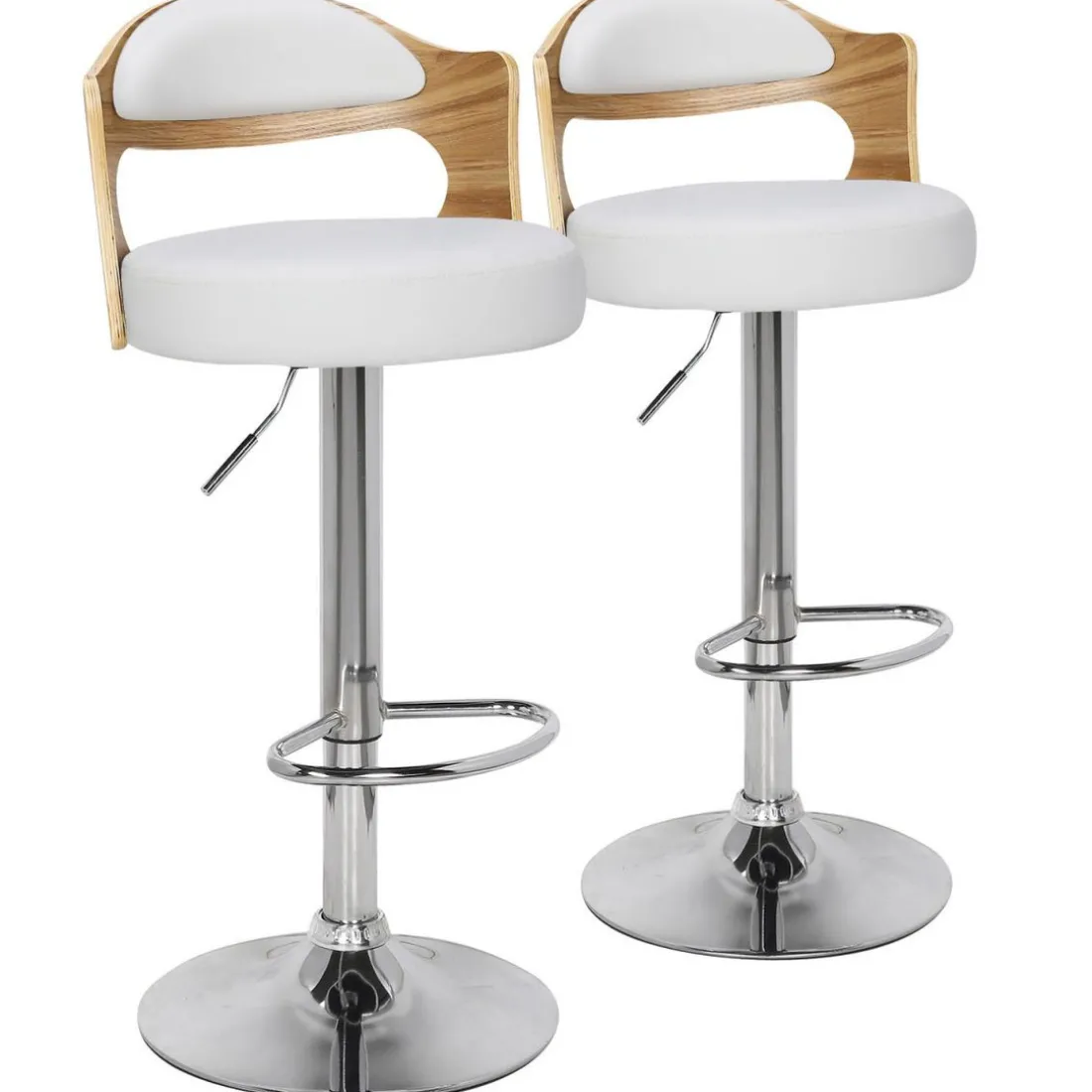 Lot de 2 chaises de bar Chêne Clair & Simili Blanc CAPRI