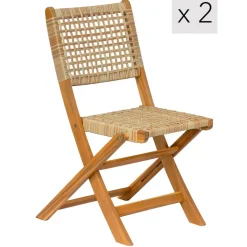 Lot de 2 chaises de jardin en acacia massif et corde