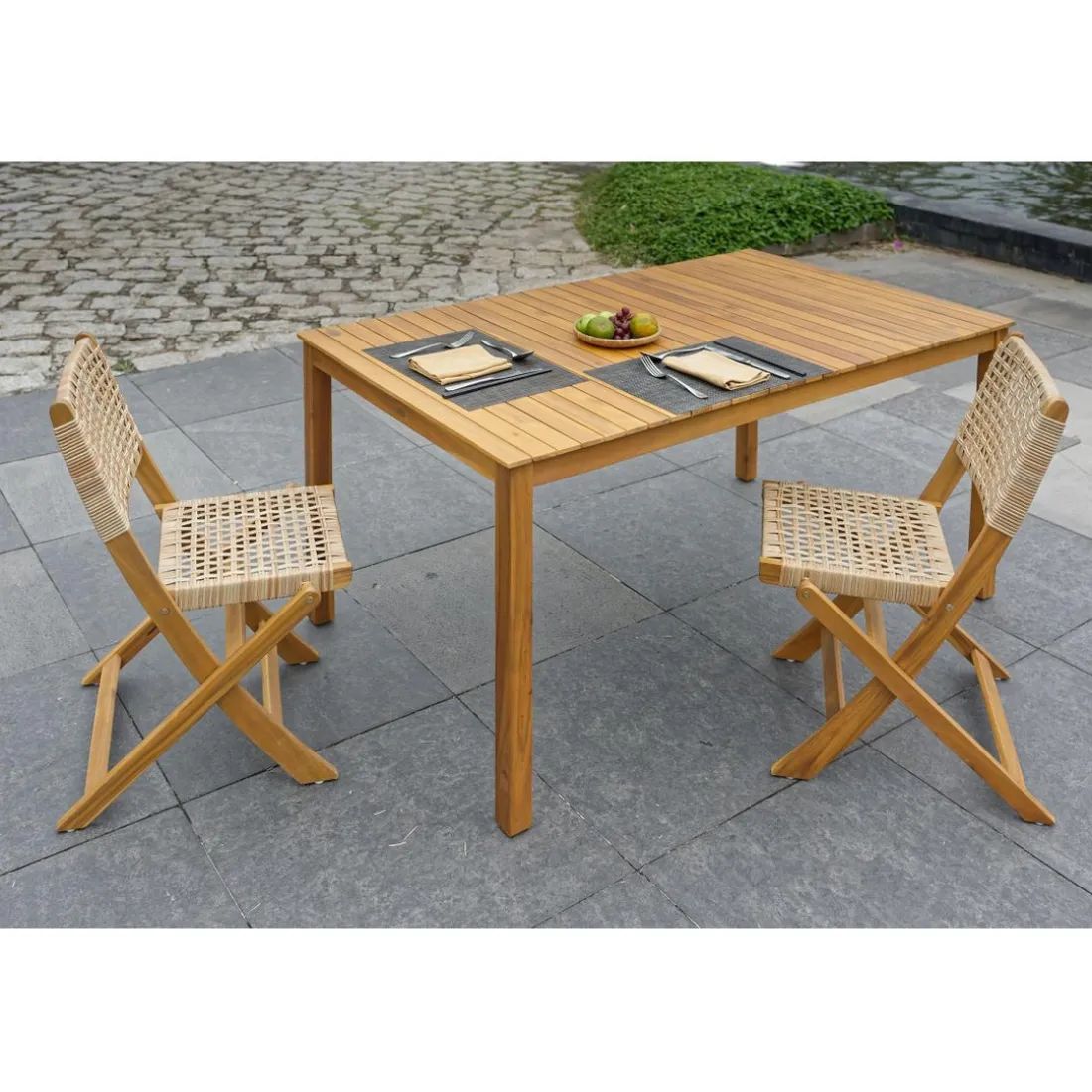 Lot de 2 chaises de jardin en acacia massif et corde