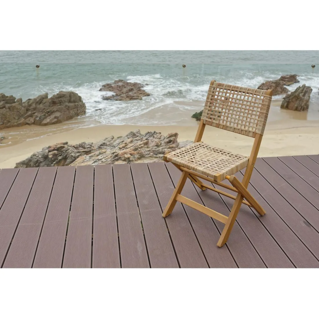 Lot de 2 chaises de jardin en acacia massif et corde