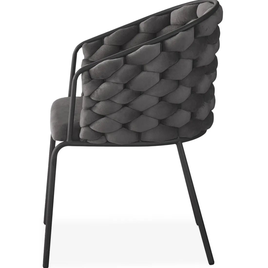 Lot de 8 chaises design au dossier arrondi style maillage Tricotane Velours Gris et Métal Noir