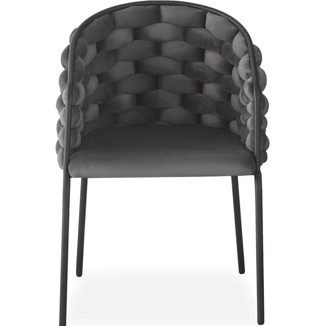 Lot de 6 chaises design au dossier arrondi style maillage Tricotane Velours Gris et Métal Noir