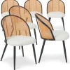 Lot de 6 chaises design Showan avec cannage Rotin et Tissu bouclette Crème