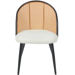 Lot de 6 chaises design Showan avec cannage Rotin et Tissu bouclette Crème
