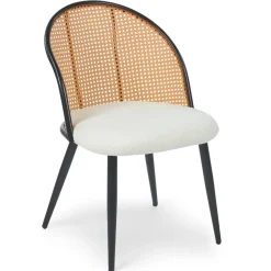 Lot de 6 chaises design Showan avec cannage Rotin et Tissu bouclette Crème