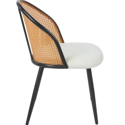 Lot de 6 chaises design Showan avec cannage Rotin et Tissu bouclette Crème