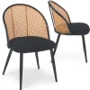Lot de 2 chaises design Showan avec cannage Rotin et Tissu bouclette Noir