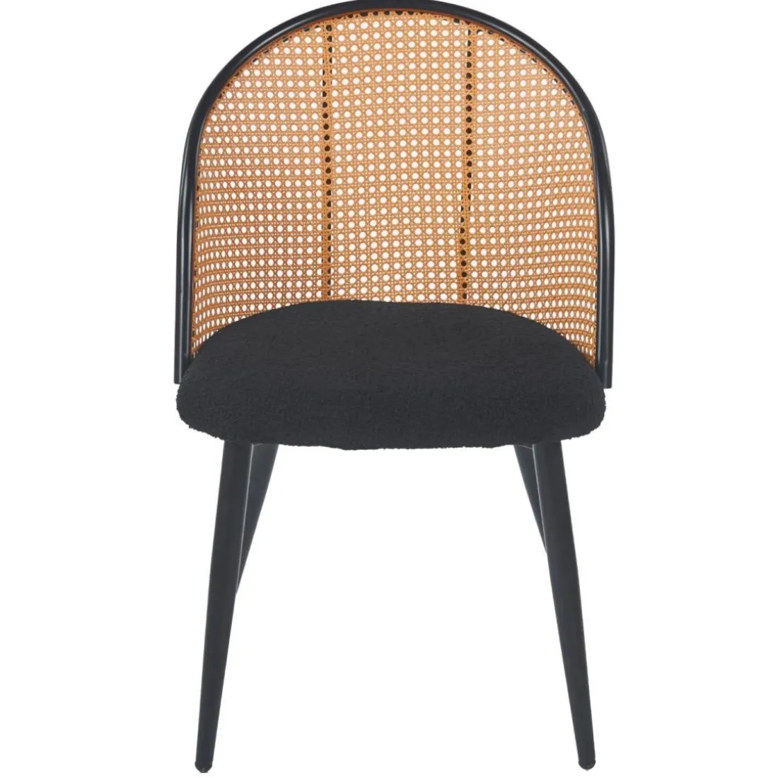 Lot de 2 chaises design Showan avec cannage Rotin et Tissu bouclette Noir