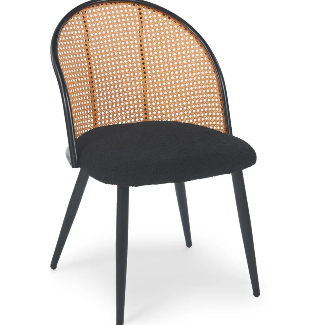 Lot de 2 chaises design Showan avec cannage Rotin et Tissu bouclette Noir