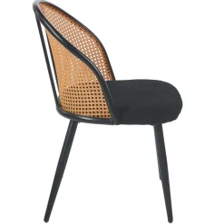 Lot de 2 chaises design Showan avec cannage Rotin et Tissu bouclette Noir