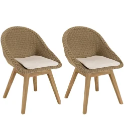 Lot de 2 chaises jardin rotin synthé. avec coussin pieds évasés KALLY
