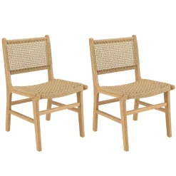 Lot de 2 chaises jardin teck naturel rotin synthétique beige VALERIA