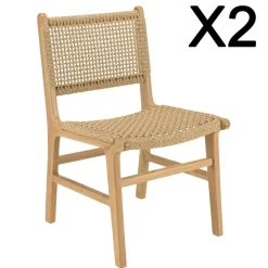 Lot de 2 chaises jardin teck naturel rotin synthétique beige VALERIA