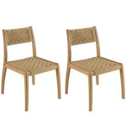 Lot de 2 chaises jardin teck rotin synthétique tressé beige VALERIA