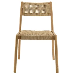 Lot de 2 chaises jardin teck rotin synthétique tressé beige VALERIA