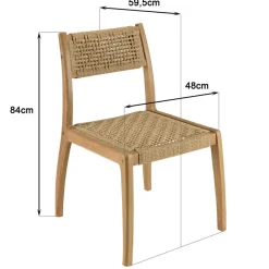 Lot de 2 chaises jardin teck rotin synthétique tressé beige VALERIA