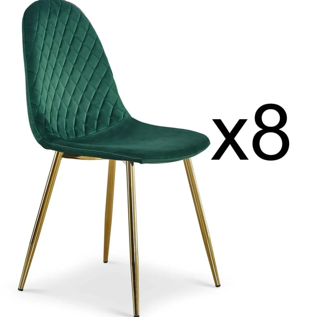 Lot de 8 chaises matelassées Norway Pieds Or et Velours Vert