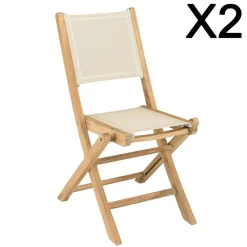 Lot de 2 chaises pliantes textilène couleur beige