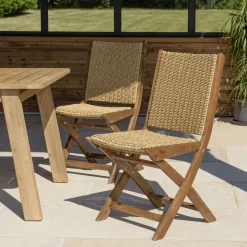 Lot de 2 chaises pliantes acacia huilé et rotin synthétique VICK