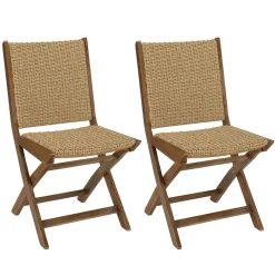 Lot de 2 chaises pliantes acacia huilé et rotin synthétique VICK