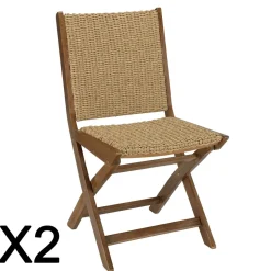 Lot de 2 chaises pliantes acacia huilé et rotin synthétique VICK