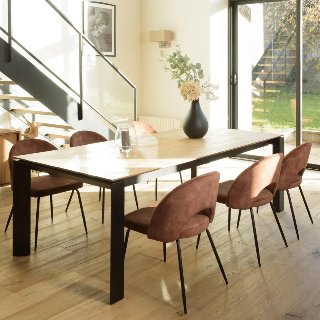Lot de 2 chaises velours acajou