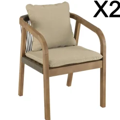 Lot de 2 fauteuils acacia vert sapin coussins CELESTIN