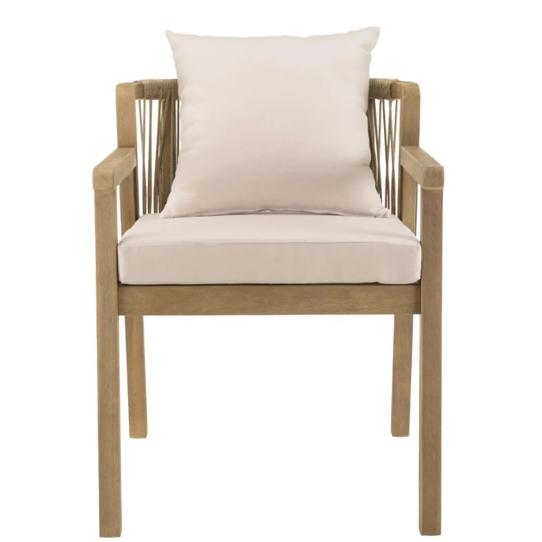 Lot de 2 fauteuils acacia beige coussins gris CELESTIN