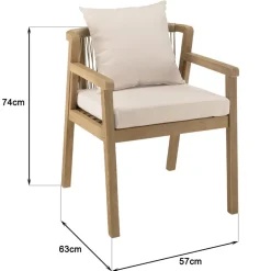 Lot de 2 fauteuils acacia beige coussins gris CELESTIN