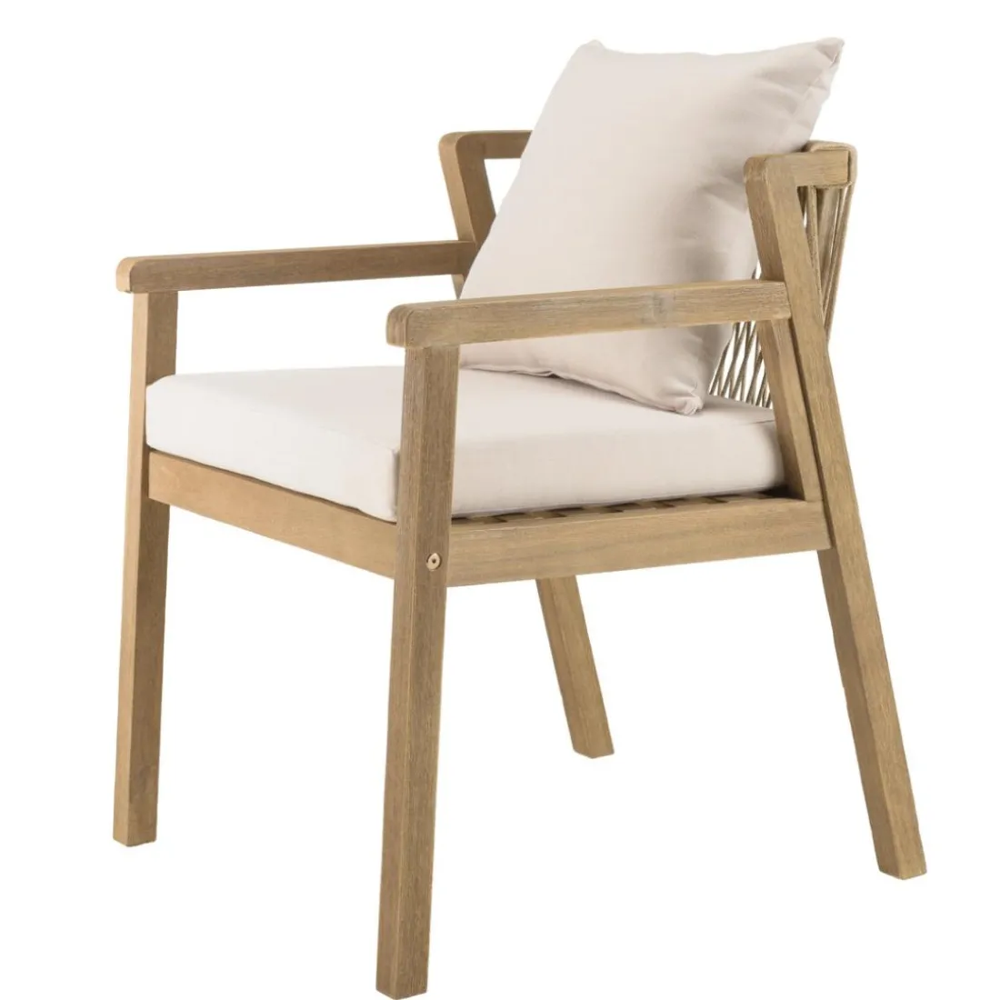 Lot de 2 fauteuils acacia beige coussins gris CELESTIN