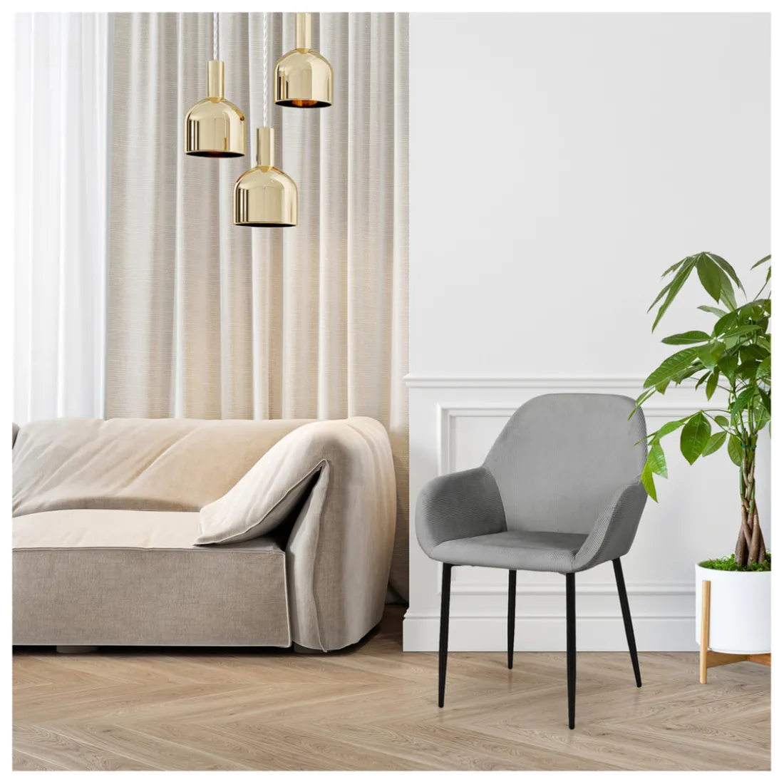 Lot de 2 Fauteuils GIULIA Gris Foncé Velours Côtelé