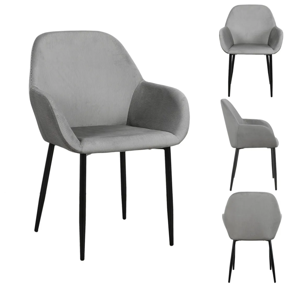 Lot de 2 Fauteuils GIULIA Gris Foncé Velours Côtelé