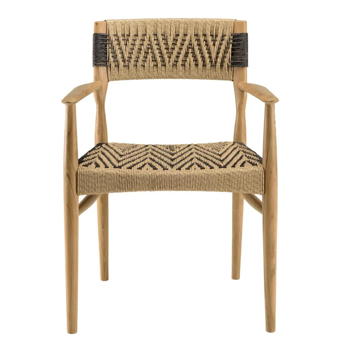 Lot de 2 fauteuils jardin teck rotin synthétique beige noir VALERIA