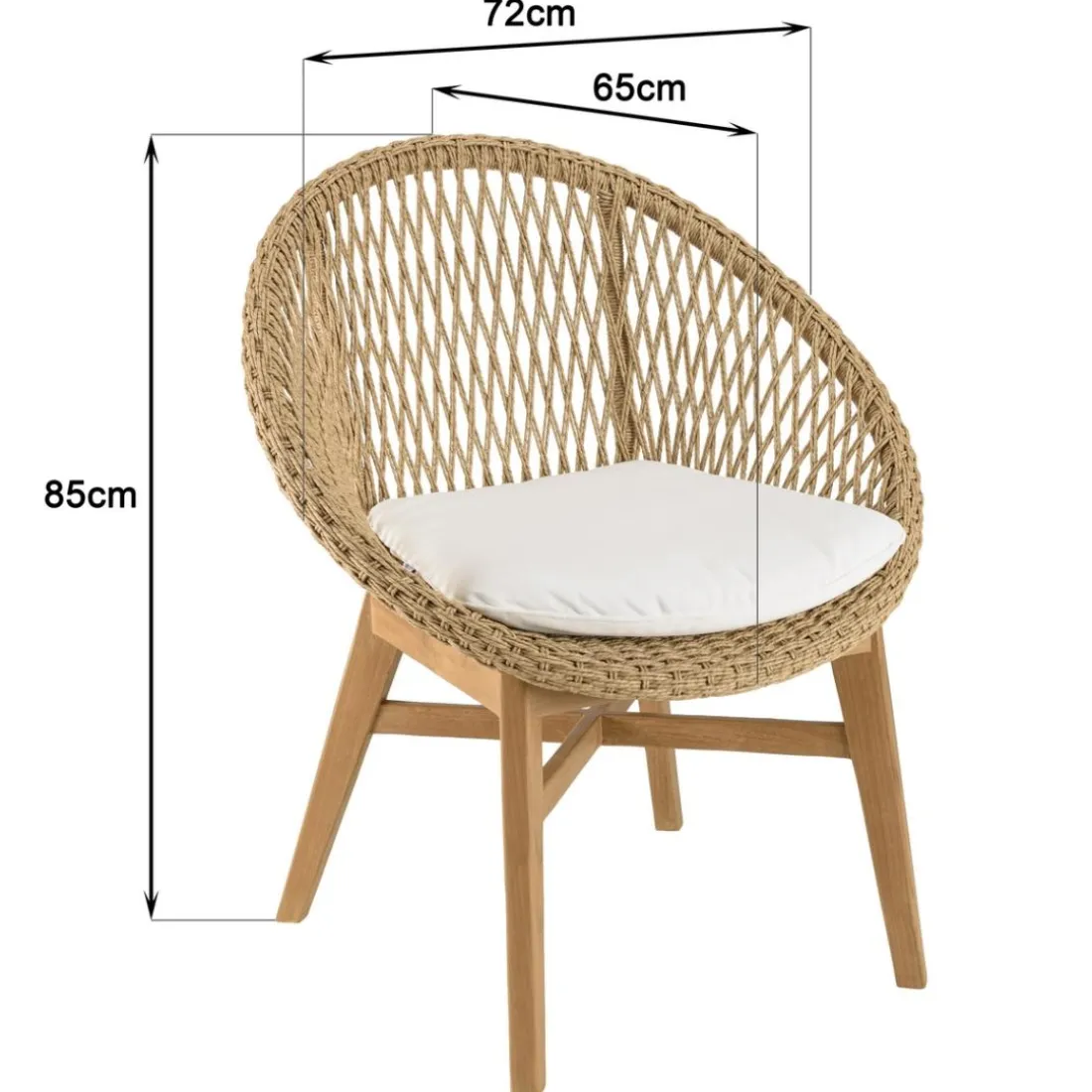 Lot de 2 fauteuils jardin arrondi teck rotin synthétique et coussin VALERIA