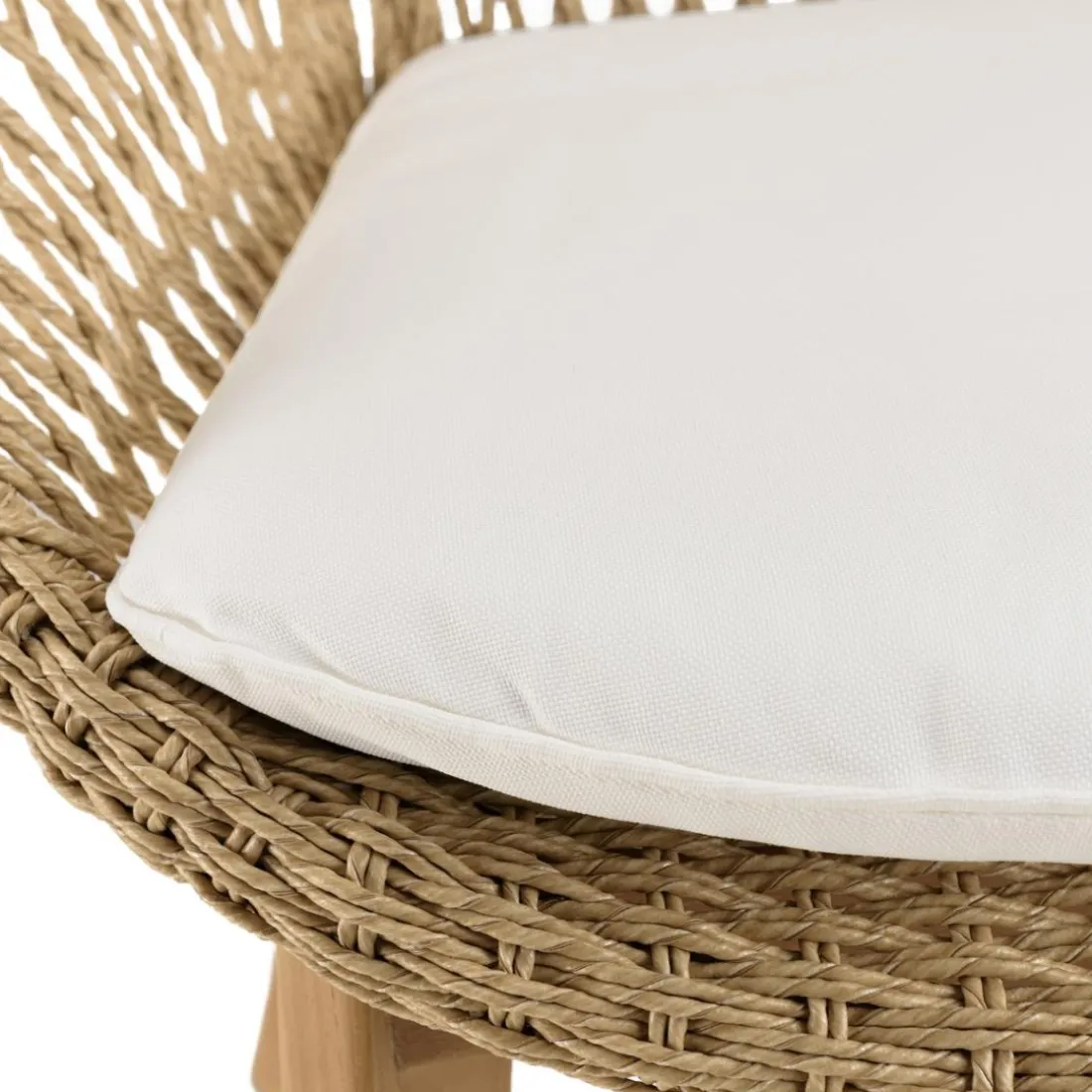 Lot de 2 fauteuils jardin arrondi teck rotin synthétique et coussin VALERIA