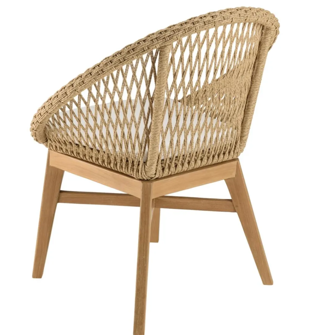 Lot de 2 fauteuils jardin arrondi teck rotin synthétique et coussin VALERIA
