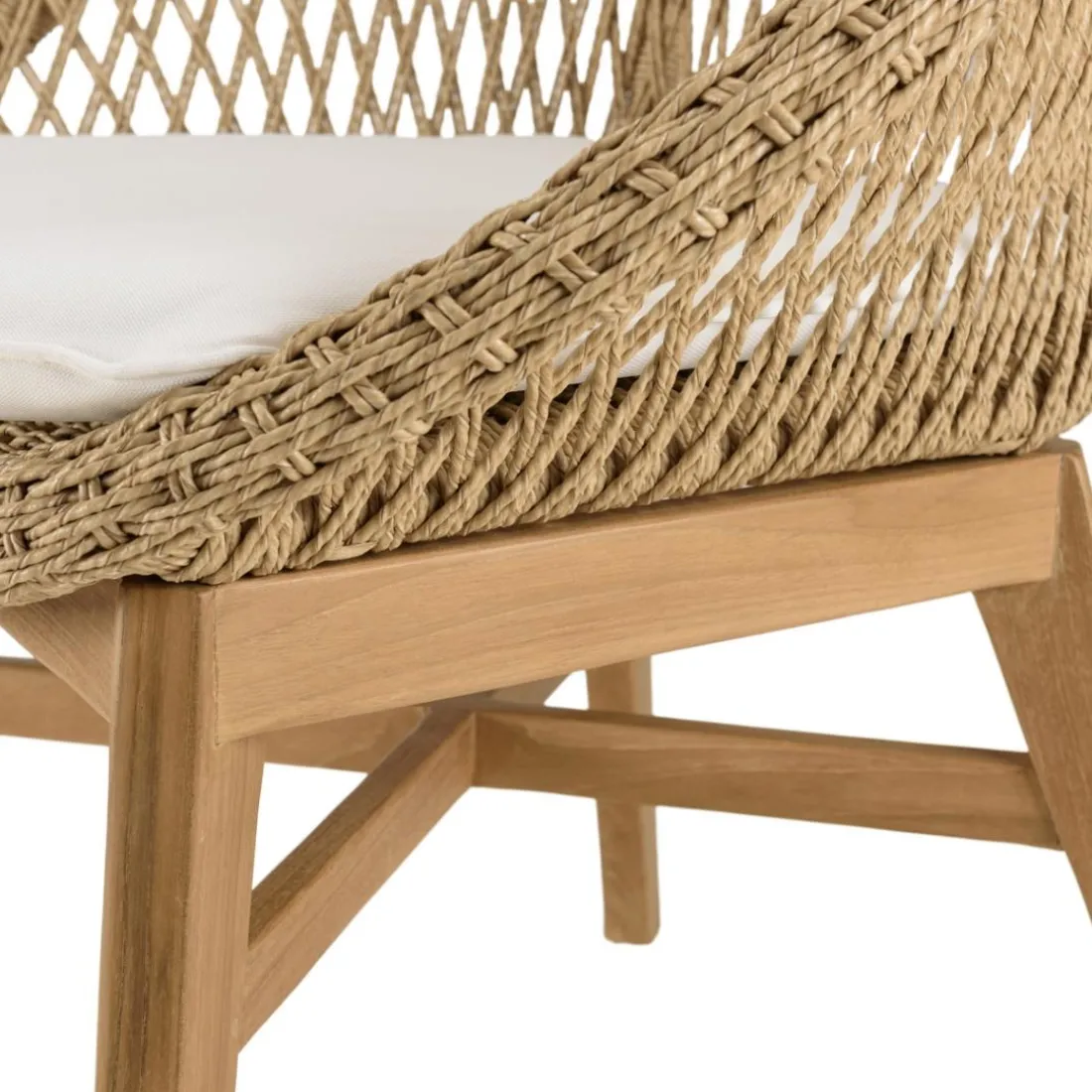 Lot de 2 fauteuils jardin arrondi teck rotin synthétique et coussin VALERIA