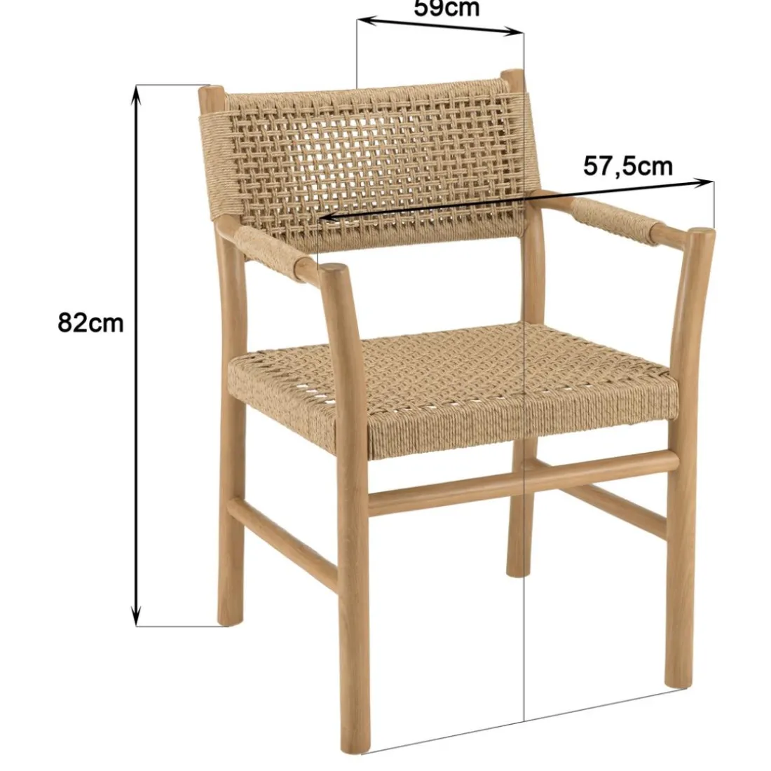 Lot de 2 fauteuils jardin accoudoirs teck rotin synthétique beige VALERIA