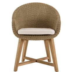 Lot de 2 fauteuils jardin rotin synth. et coussin pieds croisés KALLY