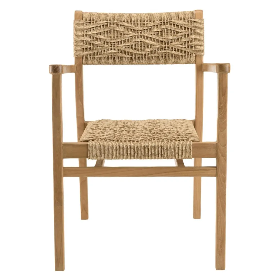 Lot de 2 fauteuils jardin teck rotin synthétique motif losange VALERIA