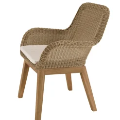 Lot de 2 fauteuils jardin rotin synthé. et coussin, pieds droit KALLY