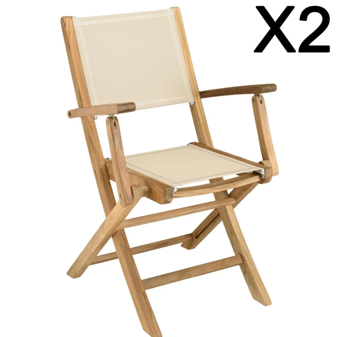 Lot de 2 fauteuils pliants textilène couleur beige