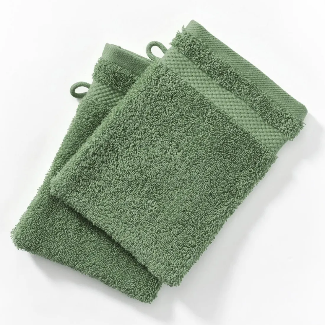 Lot de 2 gants de toilette en coton éponge ATLANTIQUE vert tilleul